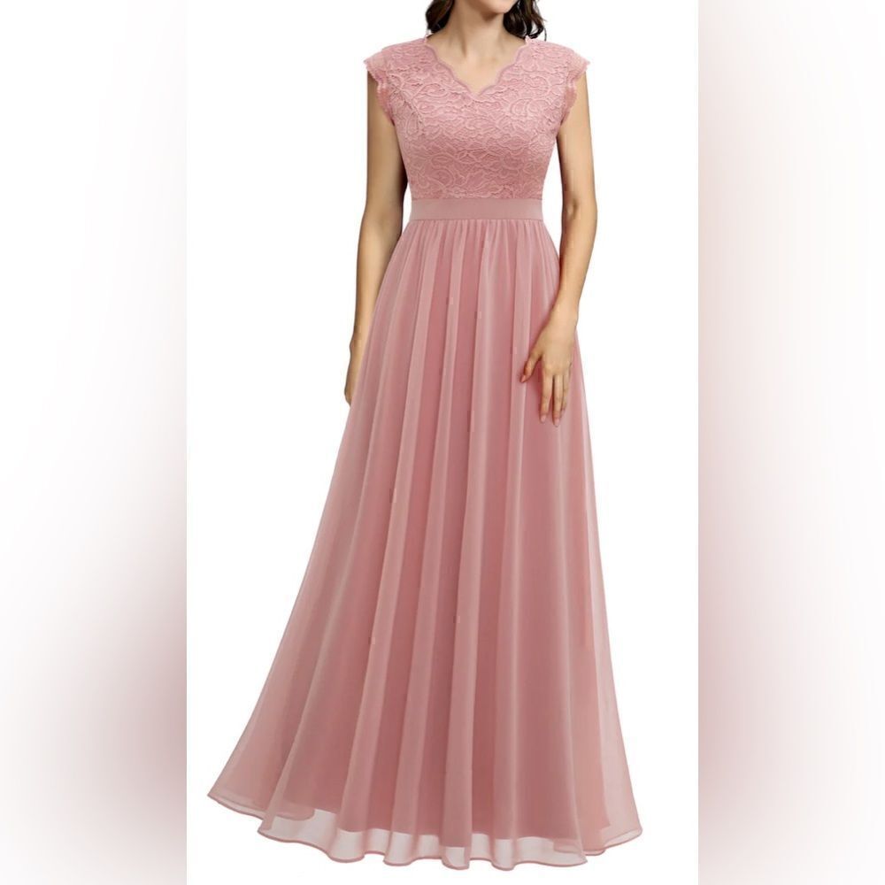 Dressystar V Neck Sleeveless Lace Bridesmaid, Wedding, Party Gown, Blush-Large